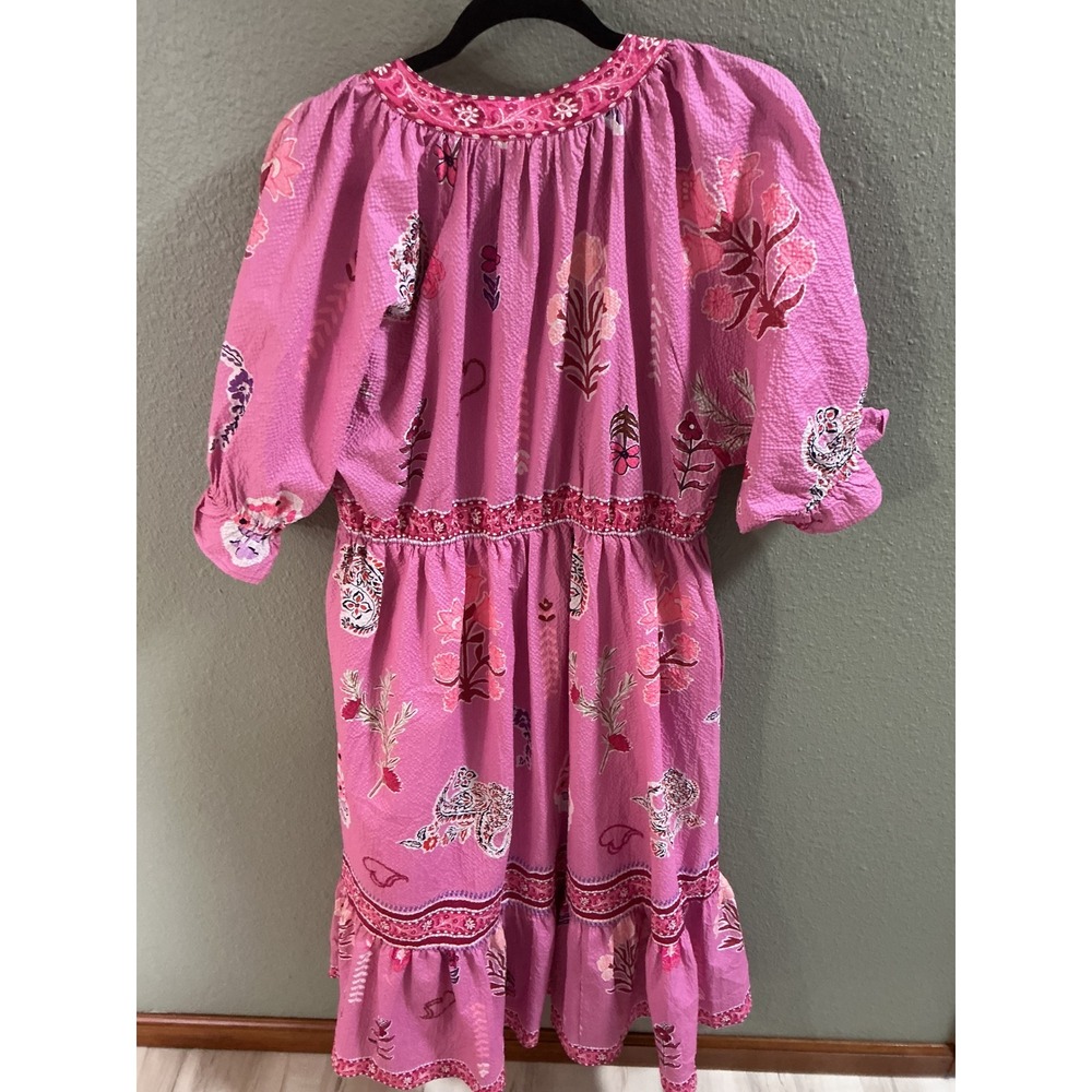 Umgee Midi Dress Womens Large Pink Excellent Boho Floral Seersucker C5766 - Picture 2 of 7